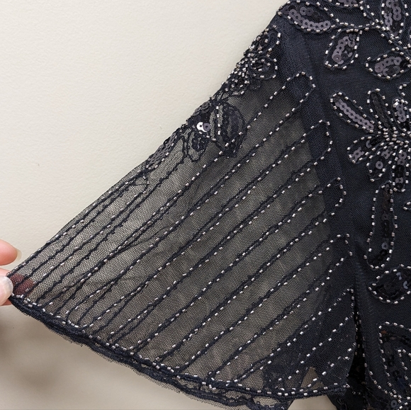 Black Beaded Sequined Halloween Flapper Dress with Fringe Size Medium - Picture 8 of 12